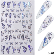 Holografiske sommerfugle stickers - Design 01 Sølv